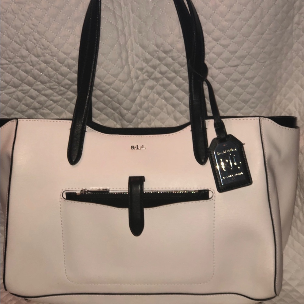 Ralph Lauren White Should bag with Black handles